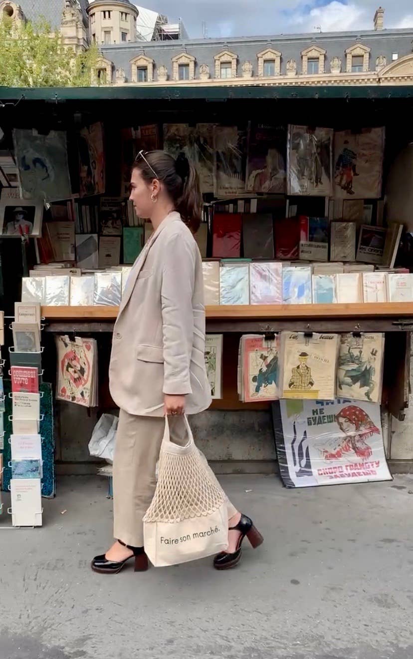 SHOPPINETTE – wholesale Livsmedels-/Shoppingväska – Broderad nätkasse "Faire son marché" i storlek M eller XL9