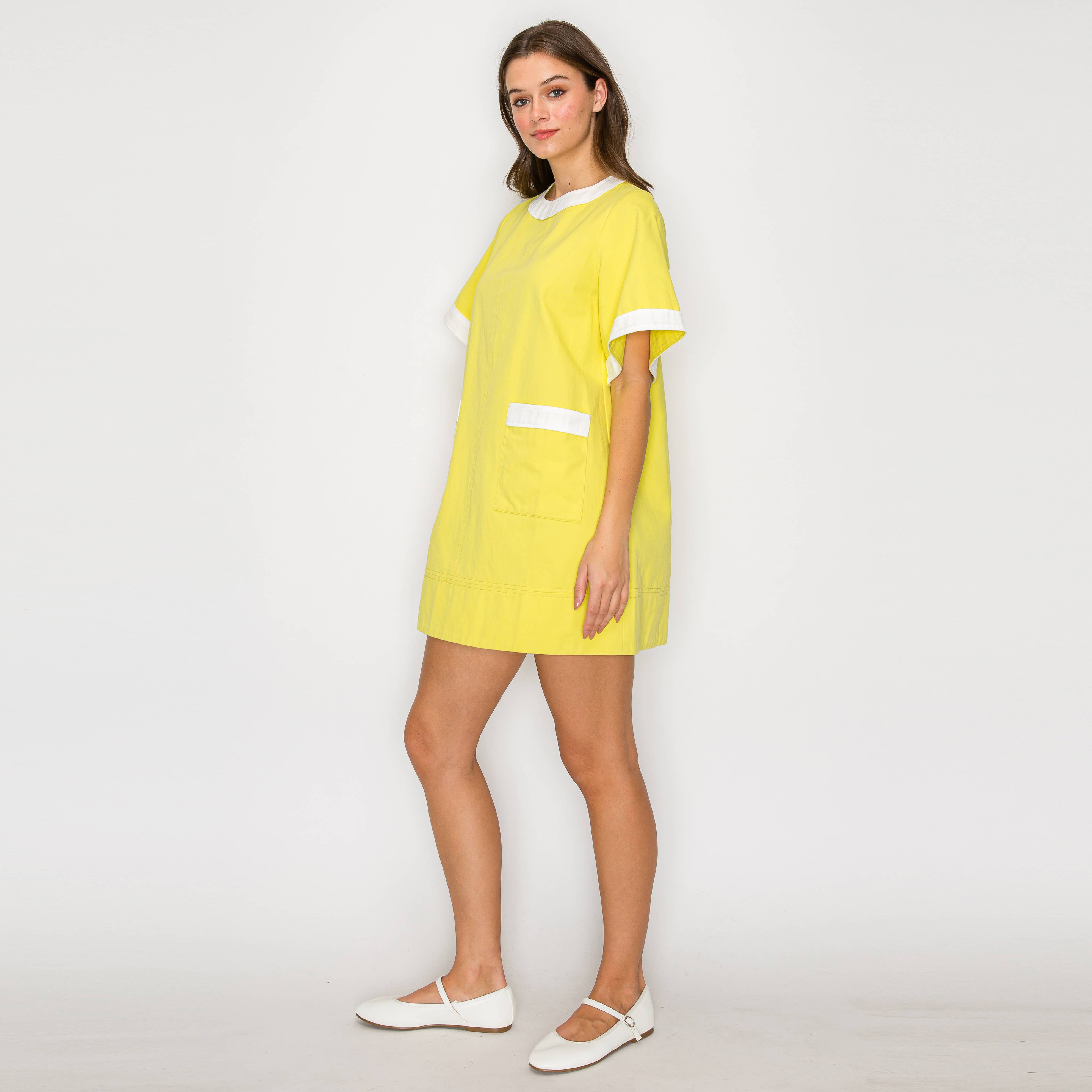 LoveWednesday - Wholesale Dress - Women's - Lemon & White Retro Mod Look Mini dress - LWD29633