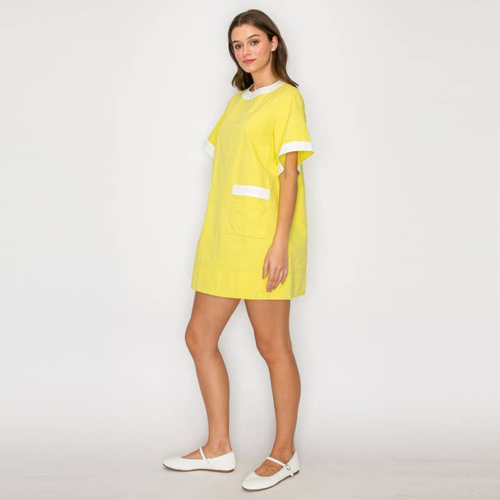 LoveWednesday - Vente Robe – femme - Robe mini rétro mod citron et blanc - LWD29633