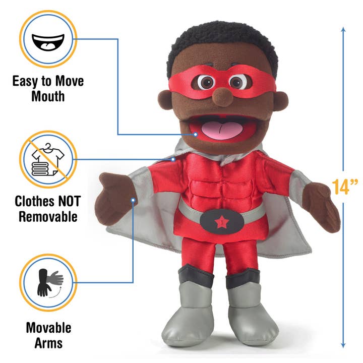 Silly Puppets - Wholesale Puppet – Kids & baby - Silly Puppets Superhero, Black Skin (14")2