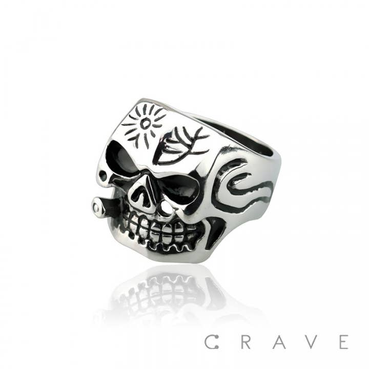 SS REBEL SKULL W/ CIGAR RING for wholesale by CRAVE BODY JEWELRY