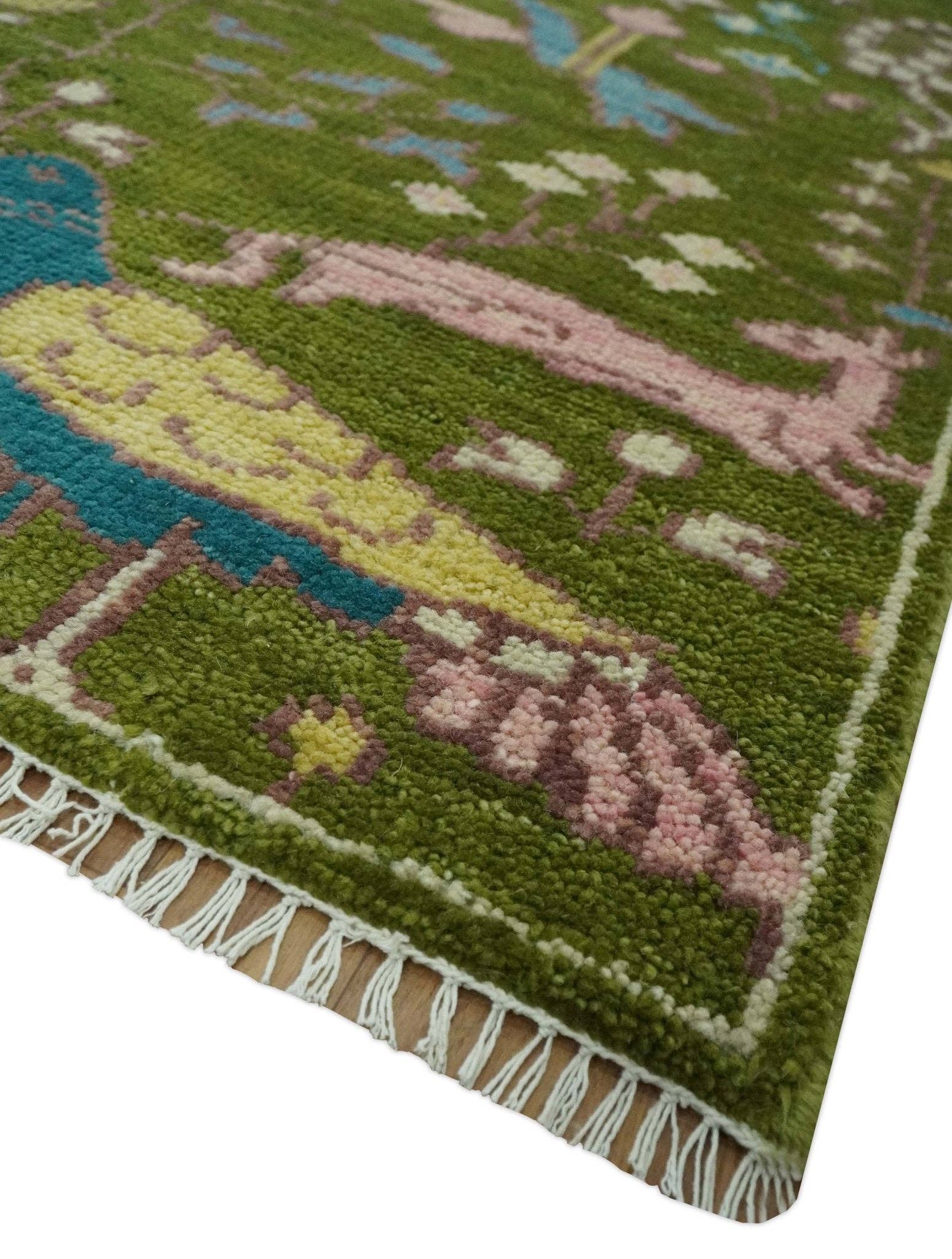 The Rug Decor, Inc. - Wholesale Area Rug - The Green Jungle Life Teal and Peach Peacock Bird Hand Knotted Custom Made Wool Area Rug4