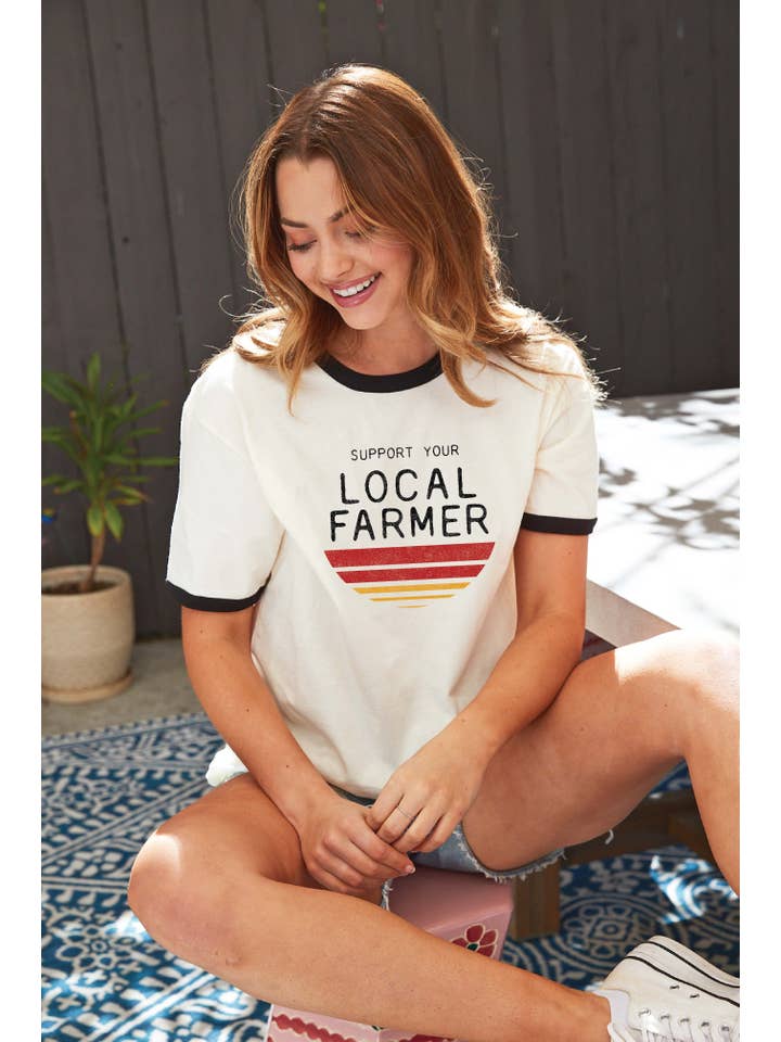 OAT COLLECTIVE - Wholesale Screen Printed T-Shirt - Women's - SUPPORT YOUR LOCAL FARMERS Ringer Graphic T-Shirt3