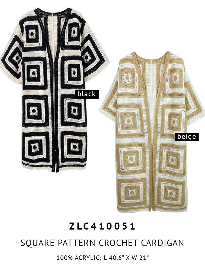 Do Everything In LoveĀ® - Wholesale Cardigan - Women's - Square Pattern Crochet Cardigan1