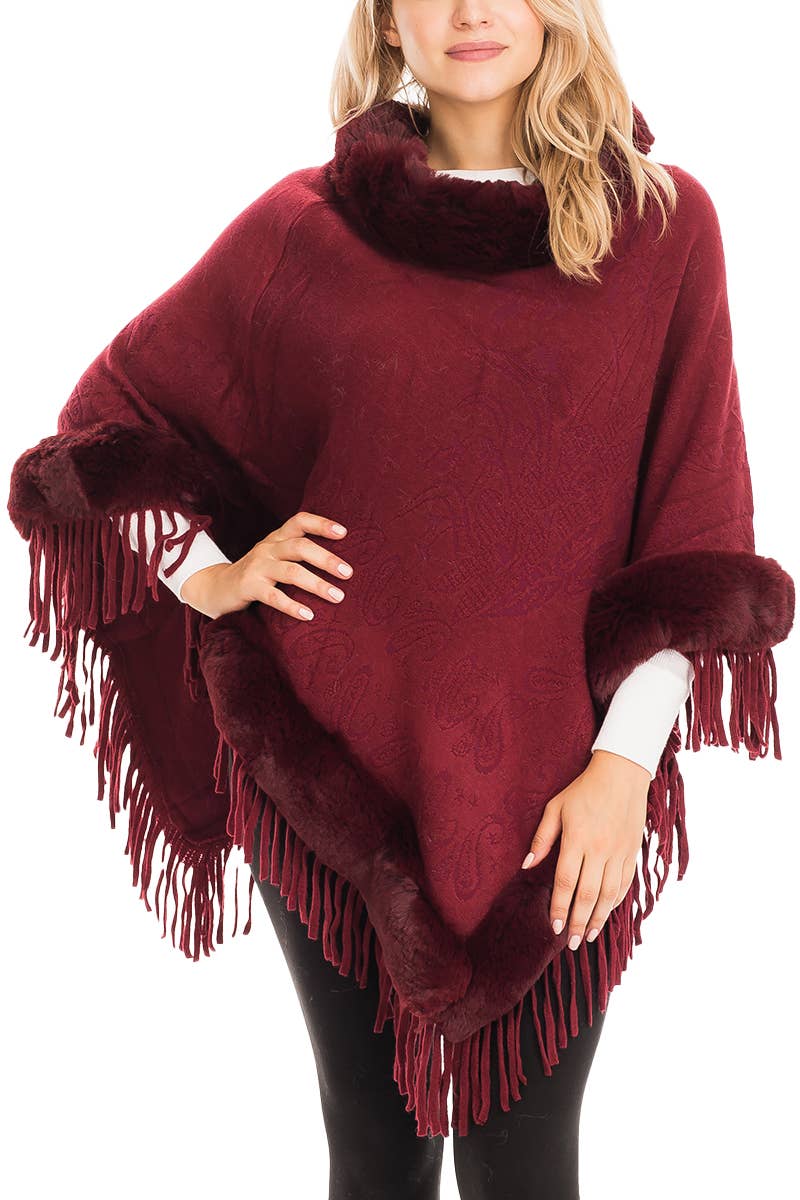 Cap Zone – Großhandel Poncho – Damen – Poncho mit Paisley geprägtem Kunstpelzfutter und Rollkragen12