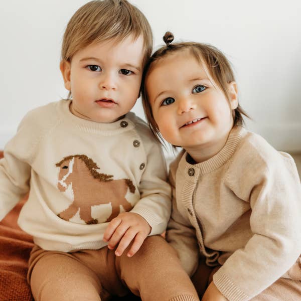 Natural Horse Jacquard Sweater Knit Baby Pullover (Organic Cotton) for wholesale on Faire8