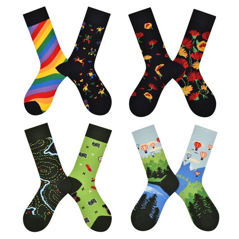 Tourtiwi – Meias - Unissexo por atacado – Meias com padrão de pintura a óleo assimétrico29