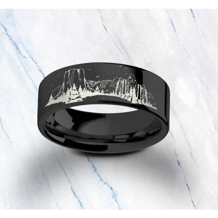 Veil - Wholesale Wedding Band/Ring - Engraved Yosemite Valley Tungsten Wedding Band 8mm