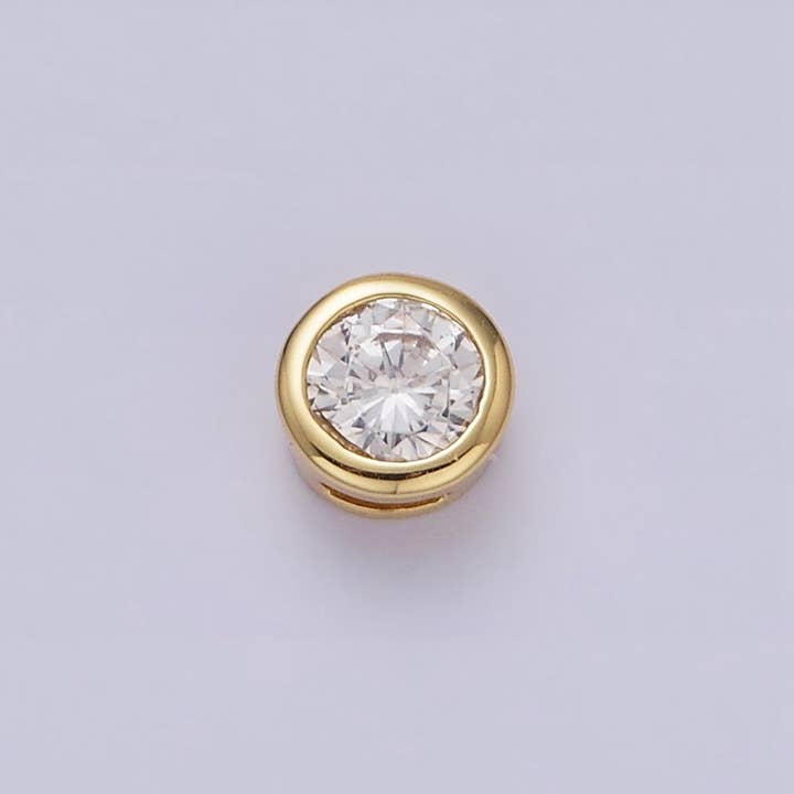 Aim Eternal - Wholesale Individual Charm/Pendant - Green, Pink, Blue, Clear, Fuchsia 5.3mm Round CZ Bezel Gold Spacer Bead | B-827~B-8313