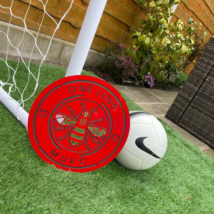 MUFC One Love Plaque for wholesale by Wall Art Collective / Manchester Bee Collective.