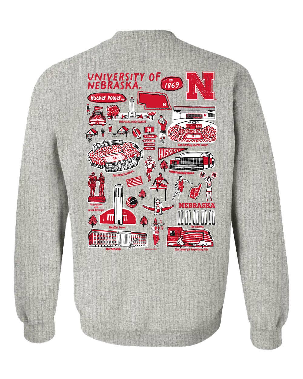 Vive La Fete - Wholesale Graphic Sweatshirt - Women's - University of Nebraska Huskers Hand Sketched Vive La Fete Impressions Red Crew Neck Sweatshirt for Women4