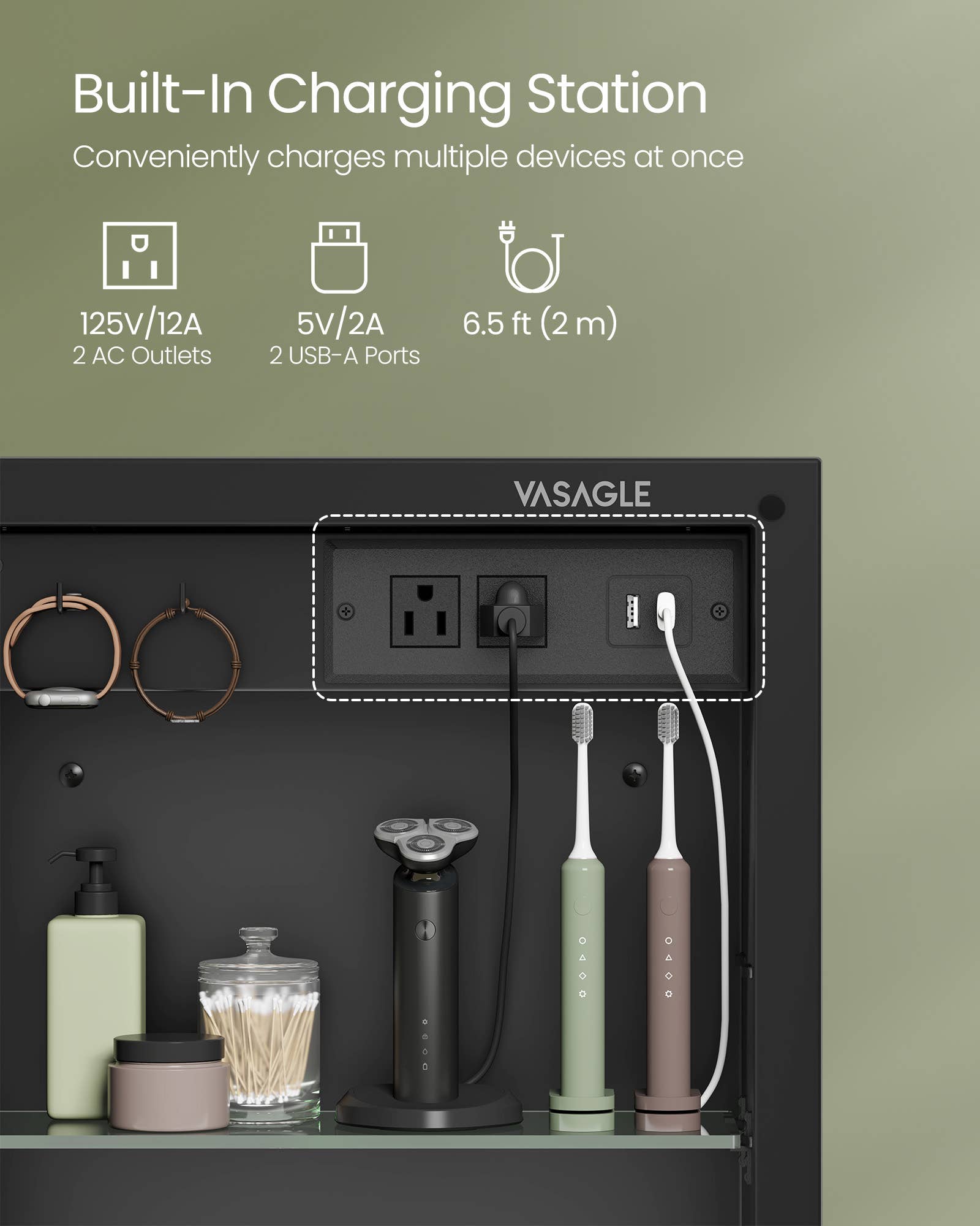 Greenwestons - Vendita all'ingrosso Armadietto - Armadio da bagno a parete con stazione di ricarica.2