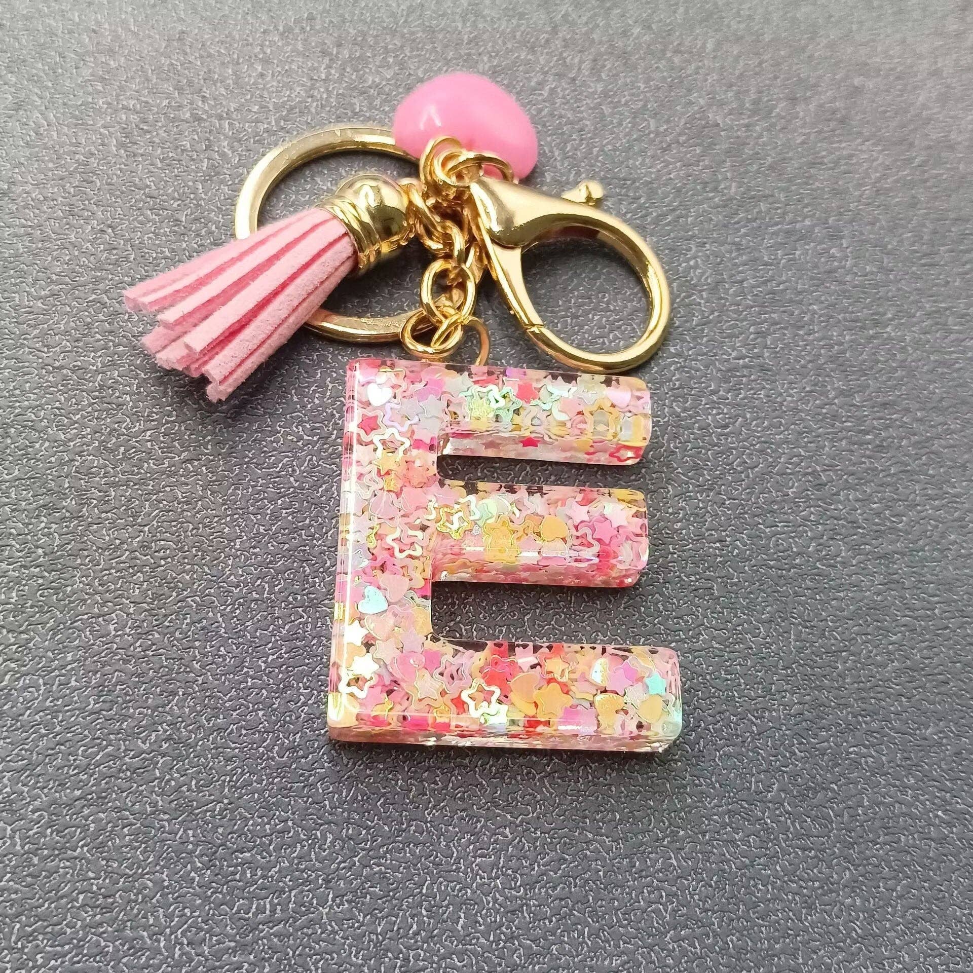 Mio Queena - Wholesale Keychain - Women's - Pink Sequin Star Resin Initials Charm Keychain Bag Ornaments34