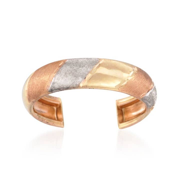 14kt Solid Gold Adjustable Three Tone Minimalistic Toe Ring for wholesale by Zahav Jewelry