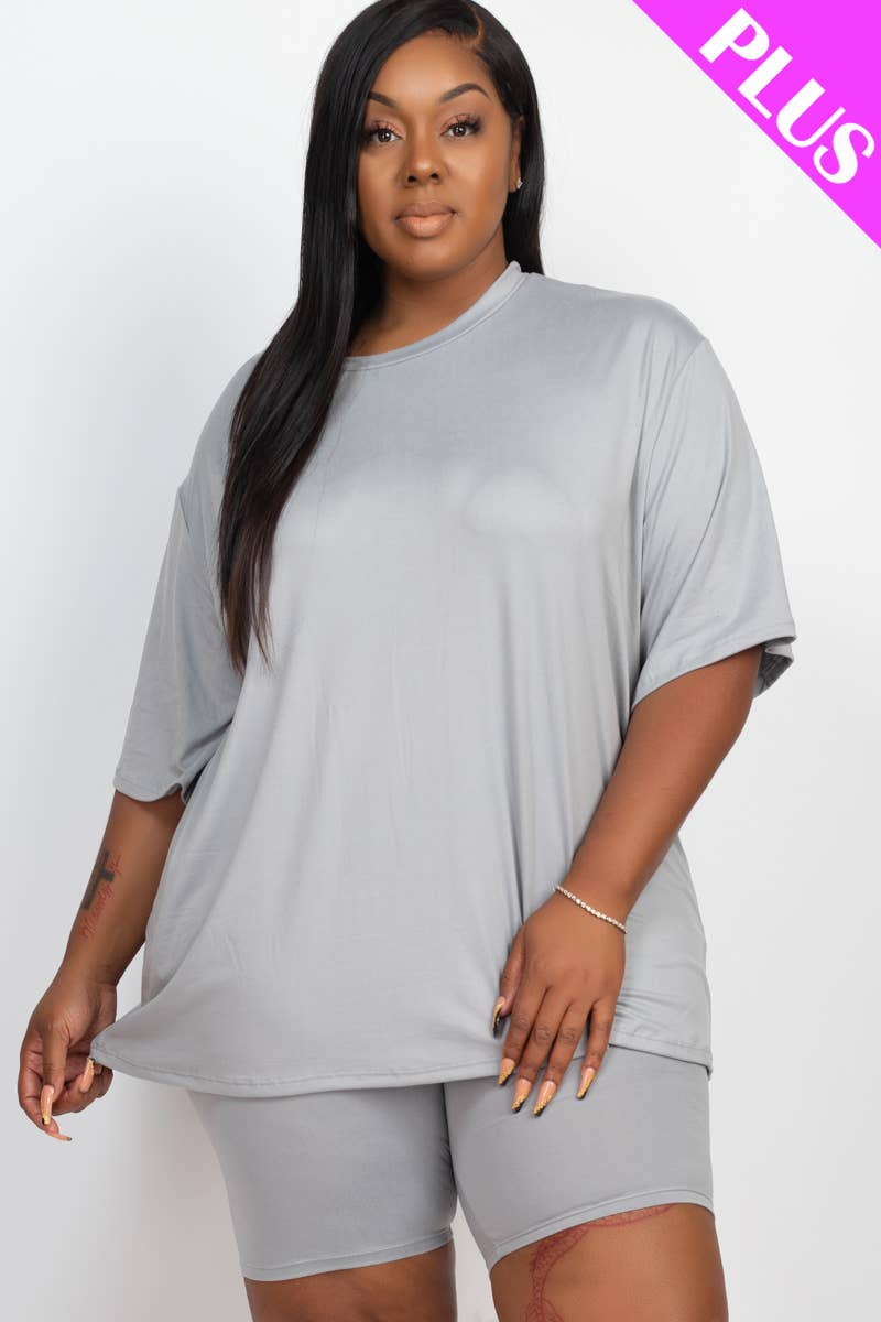 CAPELLA APPAREL - Wholesale Lounge Set - Women's - Plus Size Loose Fit Top & Bike Shorts Set14