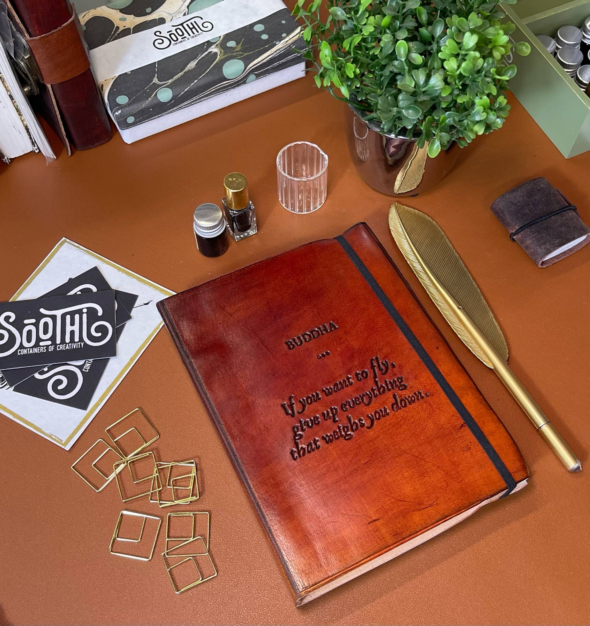 Soothi | Containers Of Creativity - Wholesale Journal/Diary - Buddha If You Want To Fly Quote Leather Journal - 8x66