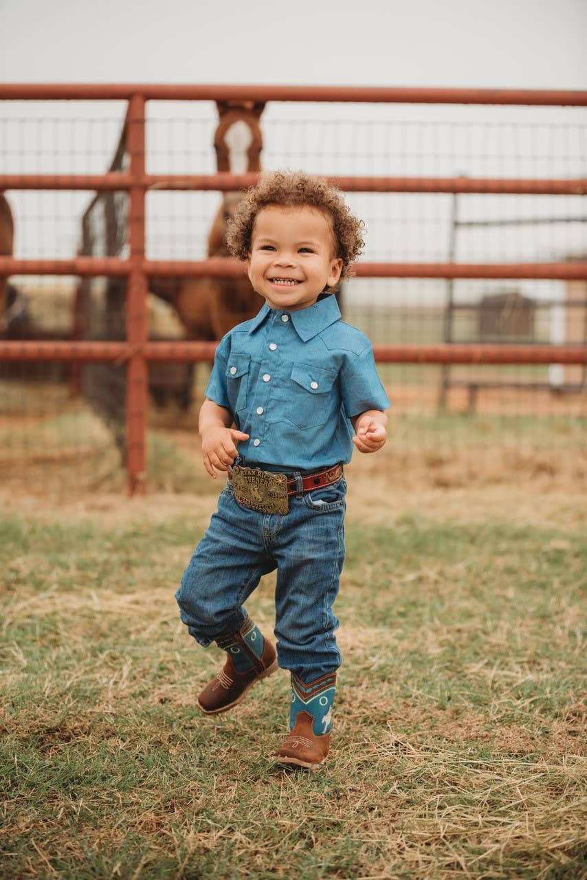 Shea Baby - Wholesale Bodysuit (Non-Footed) - Baby - Light Denim Short Sleeve Onesie - BOY031