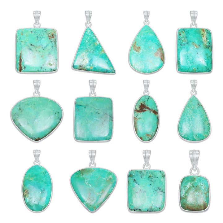 Chrysopras Chunky Minimalist Vedhæng - Håndlavet, Sølvbelagt Messing, Engros for engroshandel hos Handmade Jewels