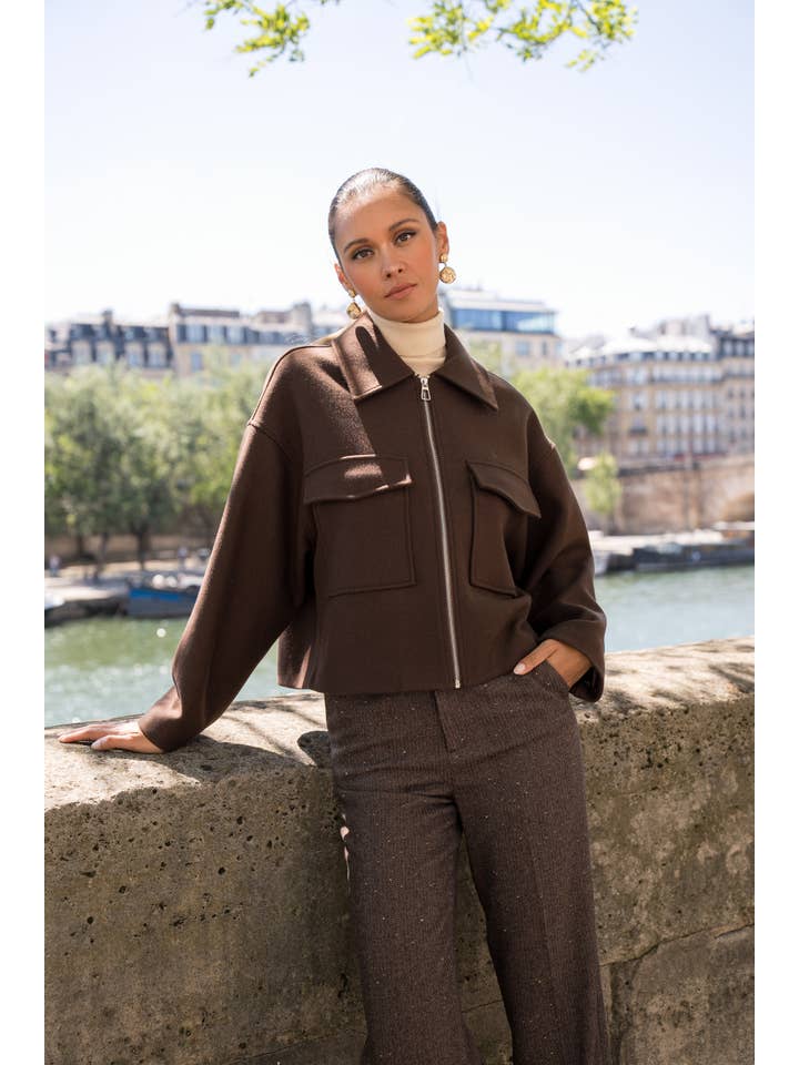 Attentif Paris - Wholesale Jacket - Women's - Structured short jacket in blended wool with patch pockets27