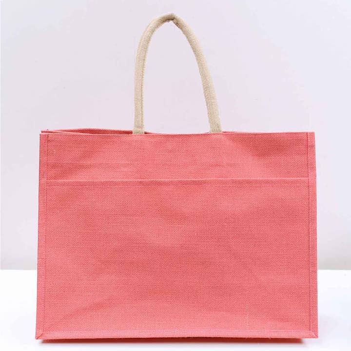 Jute Pocket Tote Coral 19x14x7.5 for wholesale by The Royal Standard