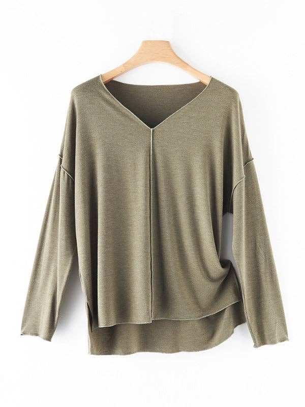 VividLux – wholesale Sleepwear set – Women's – Casual High-Low Solid Color V-Neck Pajama Set23