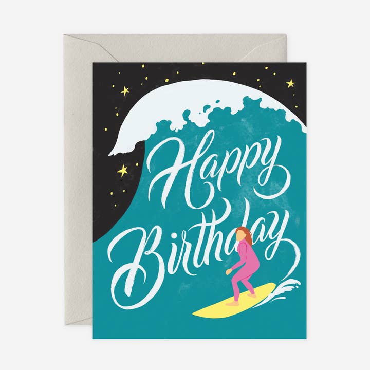 Carte de vœux Happy Birthday Surfer pour la vente par Cosmic Emigre