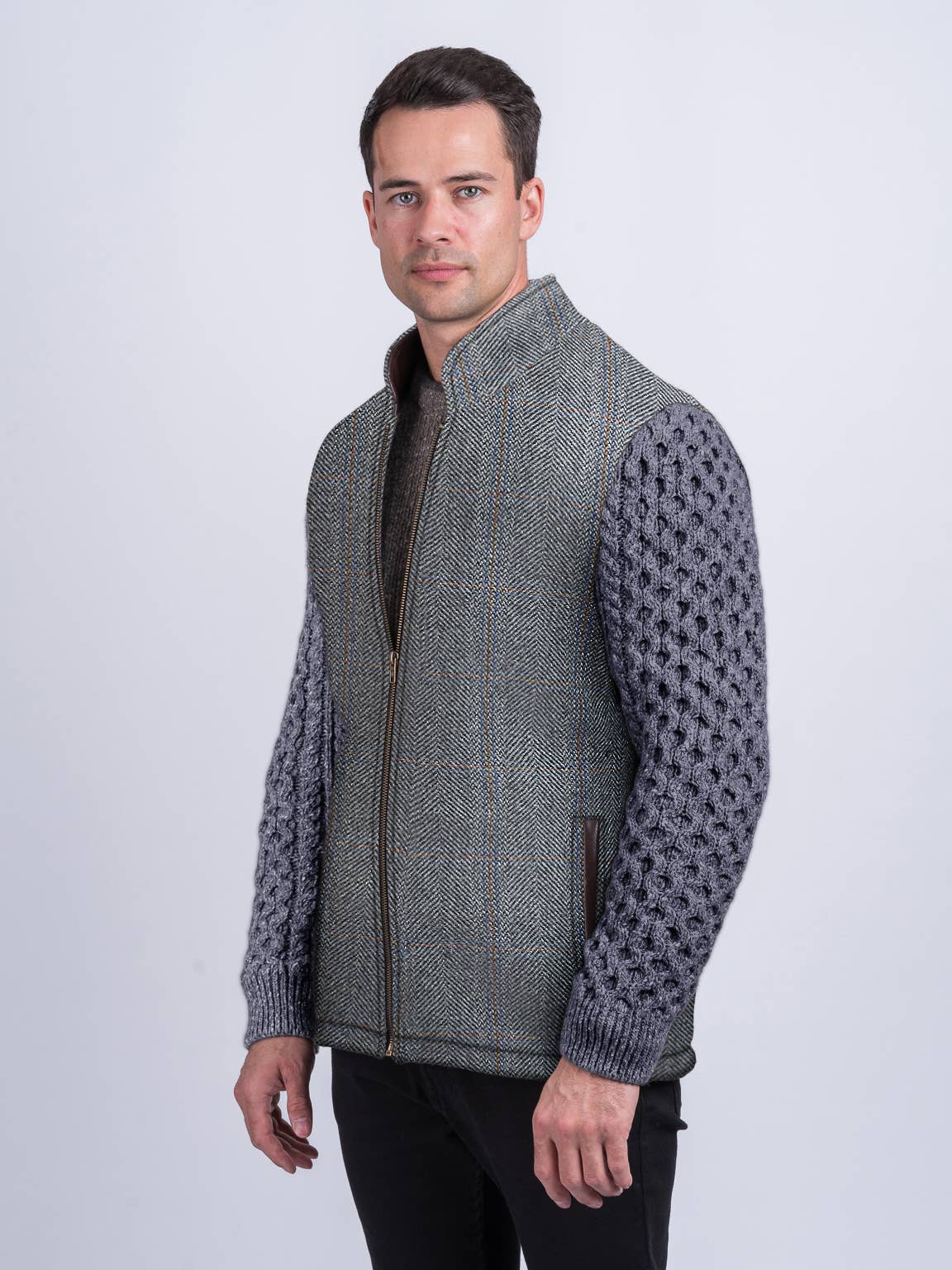 Grey Hunting Shackleton Jacket Navy Marl Cable Knit Sleeve for wholesale on Faire2