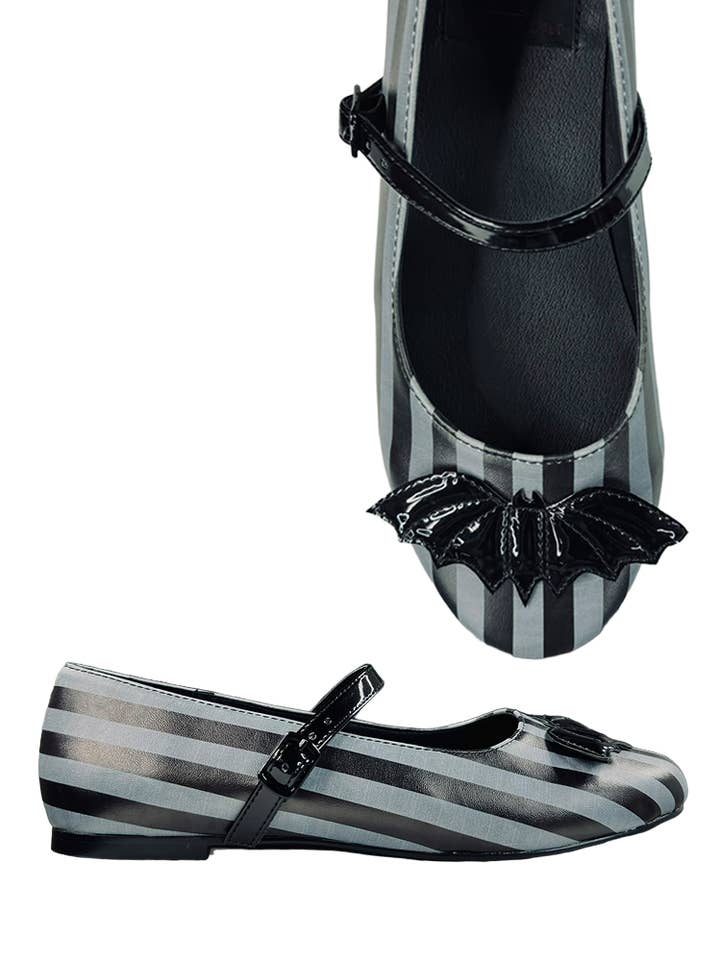 MARY JANE BAT STRIPE - BLACK/GREY for wholesale by STRANGE CVLT