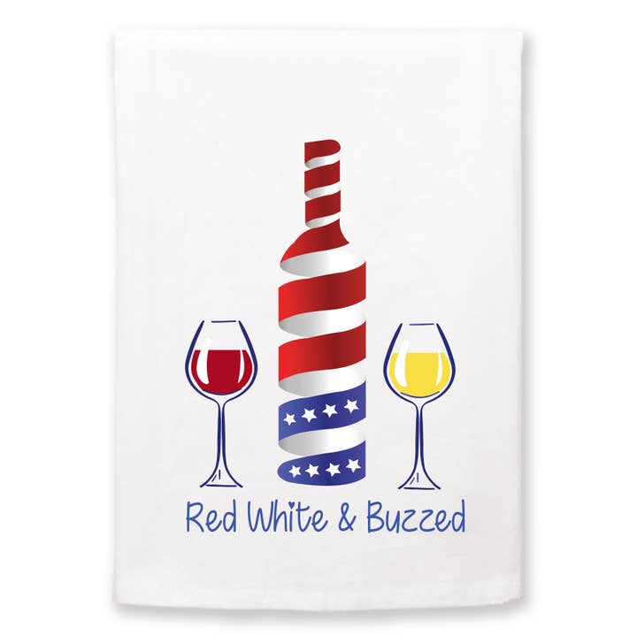 Humorvolles patriotisches Wein-Mehlsack-Küchentuch für den Großhandel von Mariasch Studios