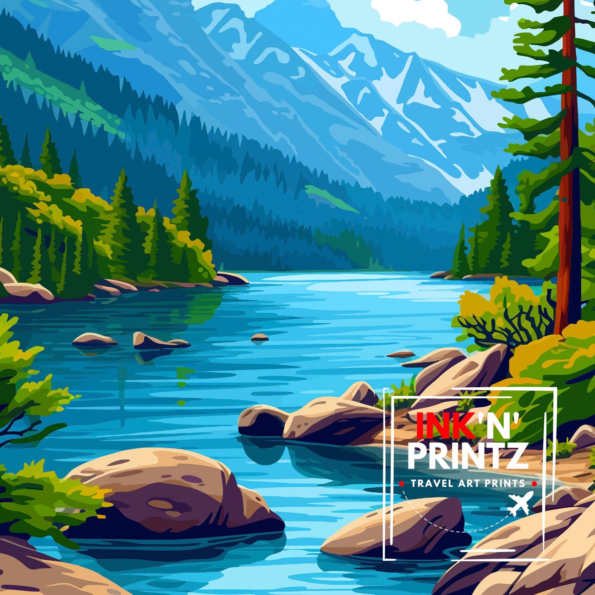 InkNPrintz – wholesale Art print – Lake Tahoe California Travel Poster Lake Tahoe7