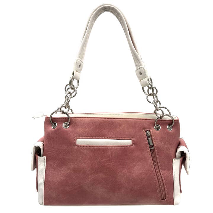 Pink Butterfly Rainbow Embroidered Handbag for wholesale on Faire