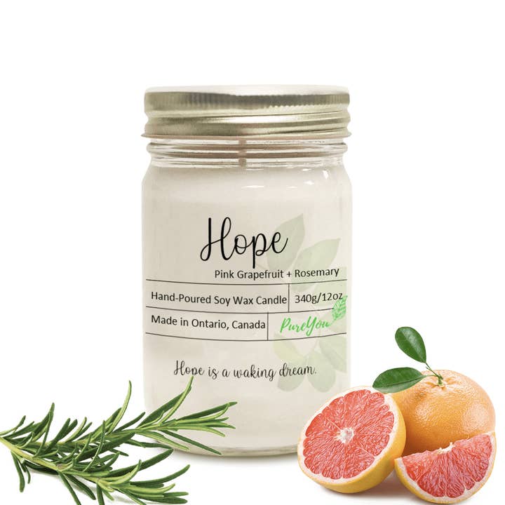 Hope Soy Wax Candle (Pinkgrapefruit + Rosemary) for wholesale by PureYou handmade