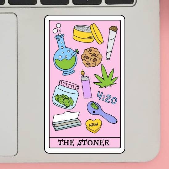 Autocollant en vinyle holographique 420 Stoner Girl Décalcomanie de cannabis #26 pour la vente par Cheeky Chick Sticker Co.