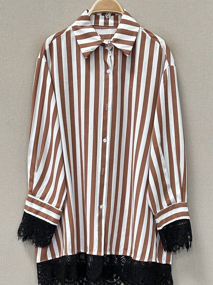 SWEET MAGIC MODA Y COMPLEMENTOS - Wholesale Button Down Shirt - Women's - PINSTRIPE SHIRT1