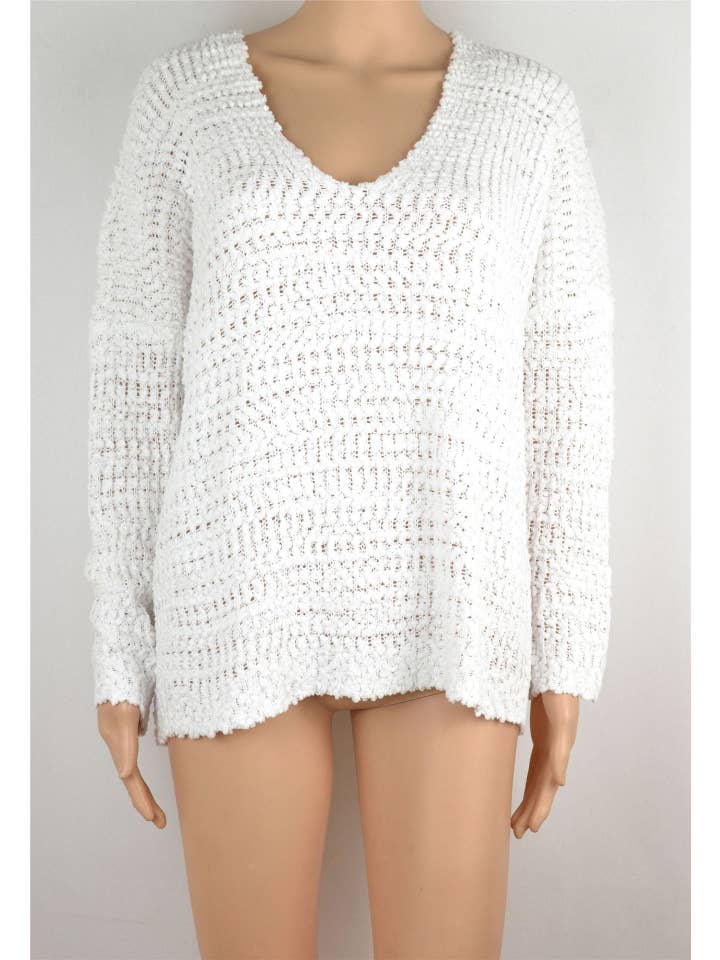 White Sweetkama Ladies Solid Long Sleeves V-Neck Hollow Out Top for wholesale on Faire2