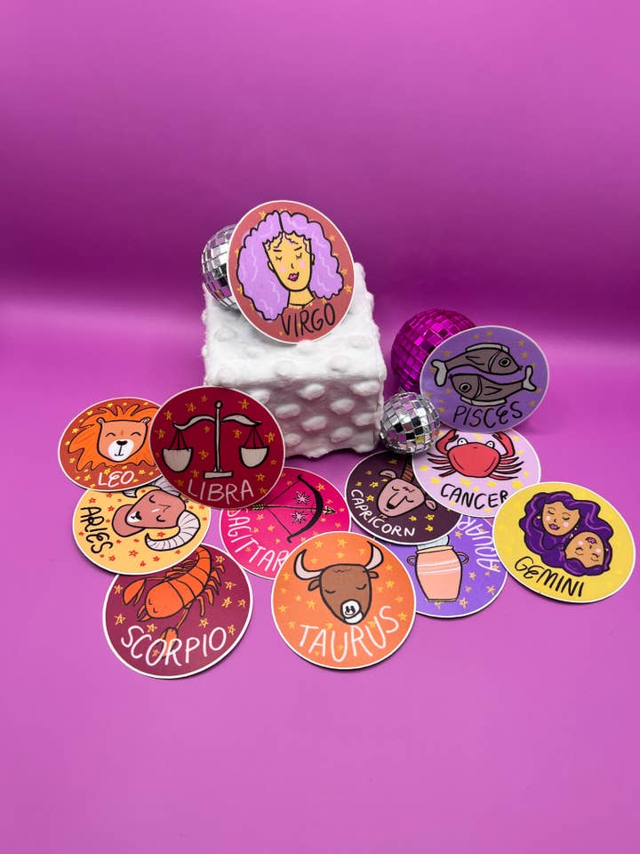 Zodiac Signs Sticker Pack - all 12 signs - cute designs for wholesale by Lydia Writes Good