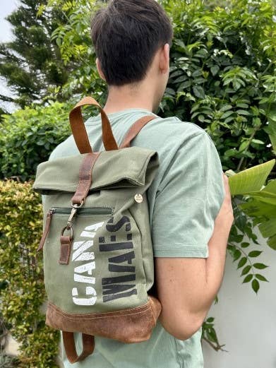 Vintage Canvas Backpack New with High Quality Leather MAYA MC8 for wholesale by Casa Natura Design SL