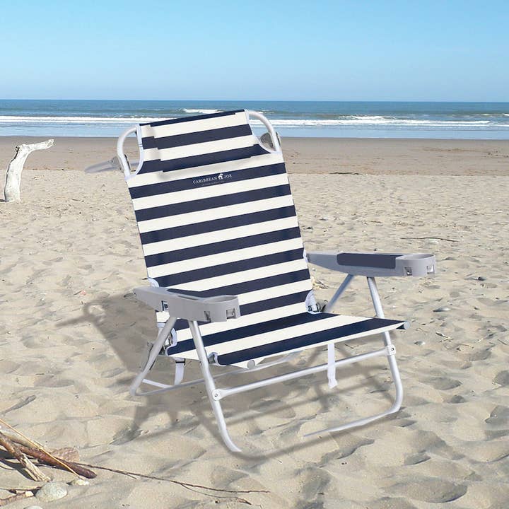 Chaby International – wholesale Beach accessories – Caribbean Joe Deluxe 5-Pos Backpack Beach Chair-Navy/White