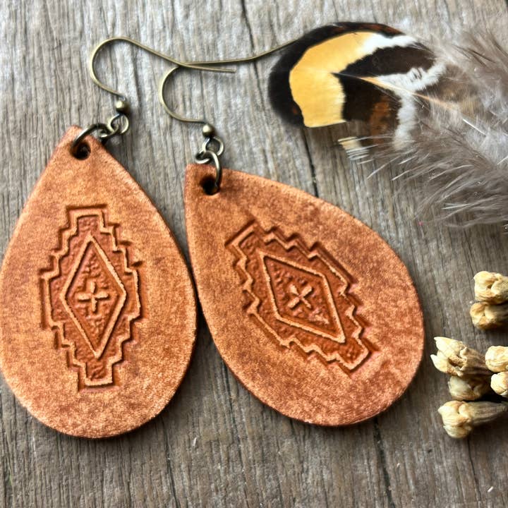 Red Pony Leather Goods - Wholesale Dangle Earrings - Tooled Leather Western Earrings Southwest Style