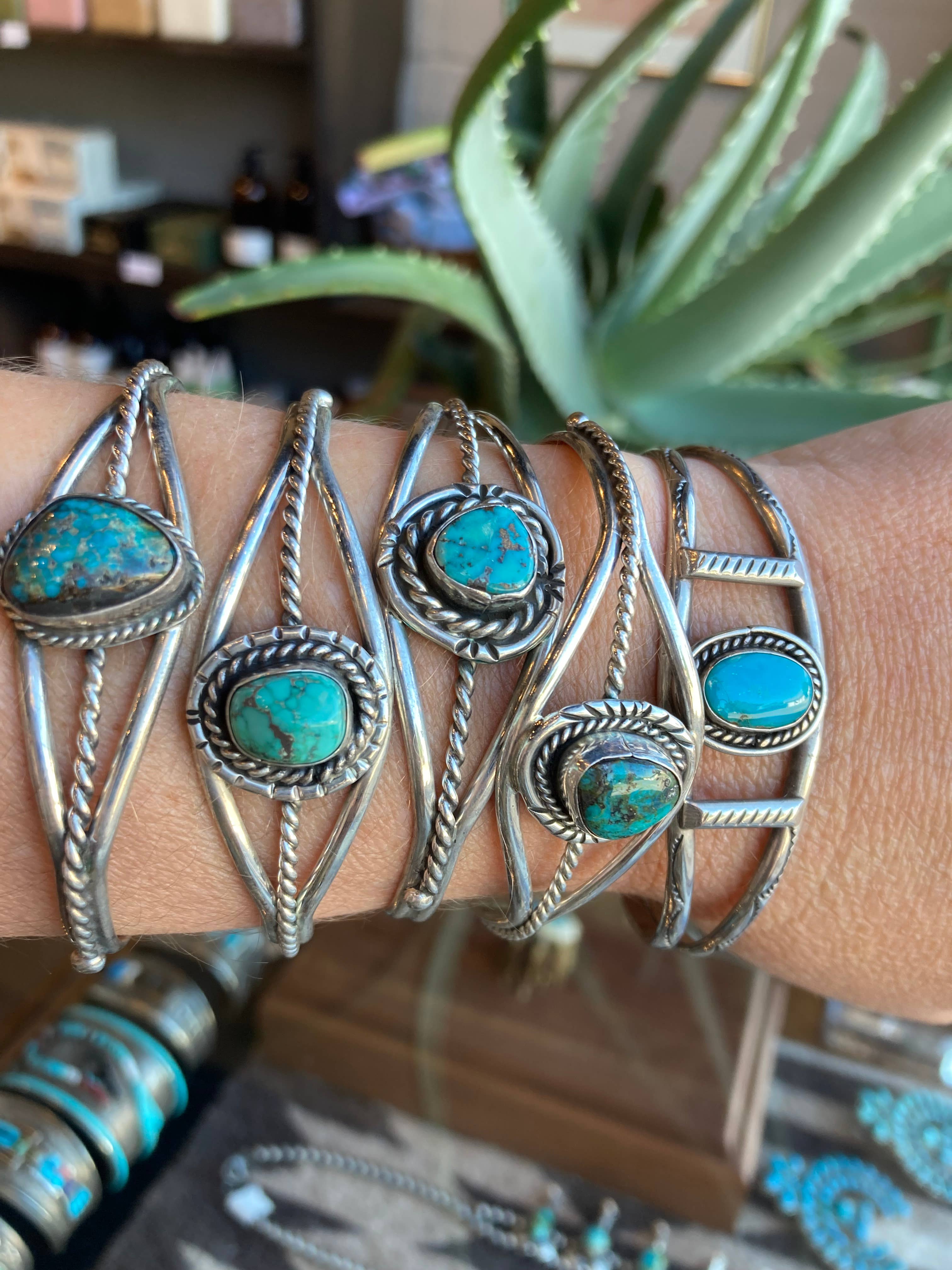 Rainbow Trading Post - Wholesale Cuff Bracelet - Vintage Blue Turquoise Southwestern Navajo Signed Concho 3