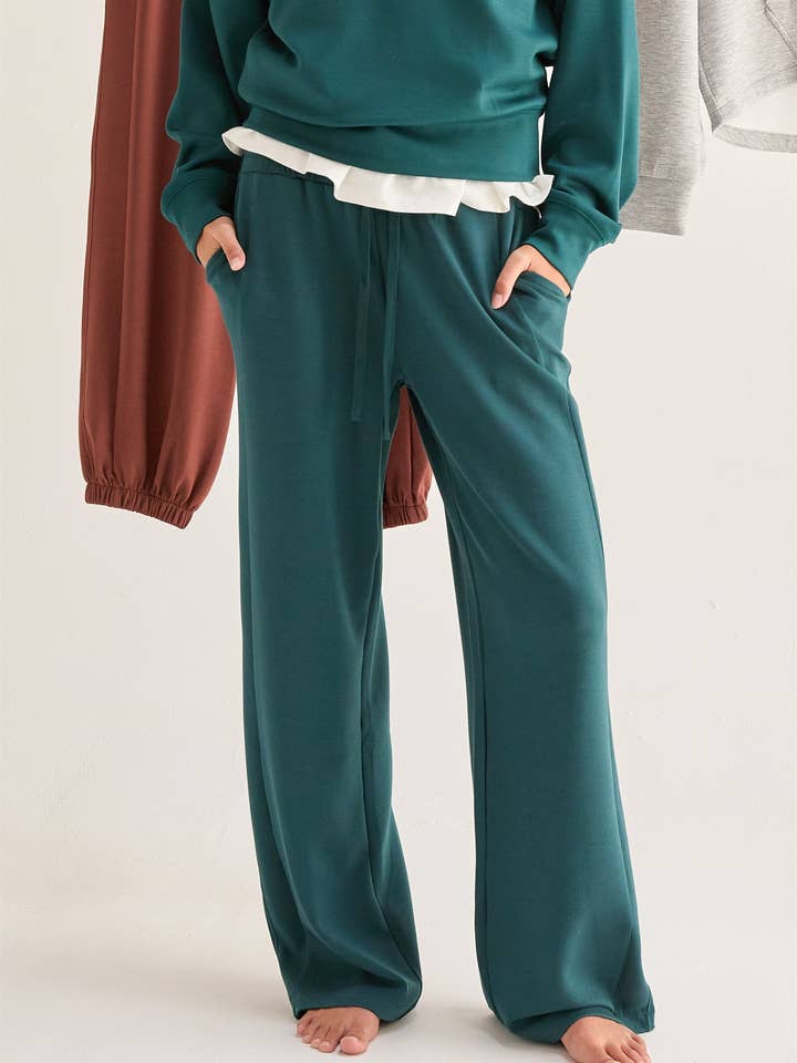 Double Knit High-Waist Wide-Leg Drawstring Sweatpants for wholesale by HYFVE