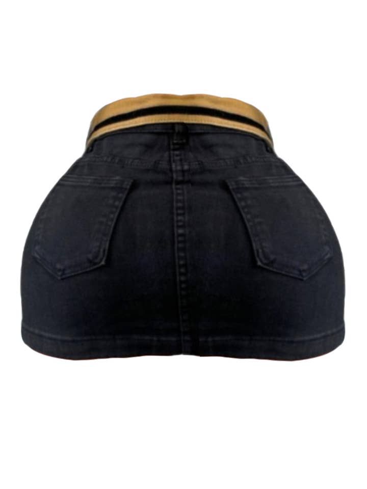 NS7004A Jet Black Denim Mini Skirt with Collar Detail for wholesale on Faire1
