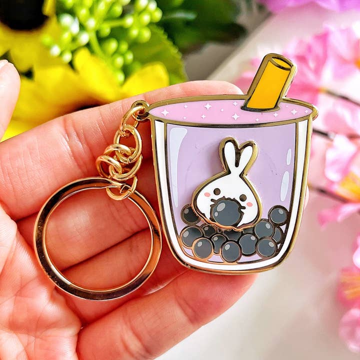 Keychain - Lil' Taro Boba Milk Tea (Interactive Spinner) for wholesale by SumLilThings