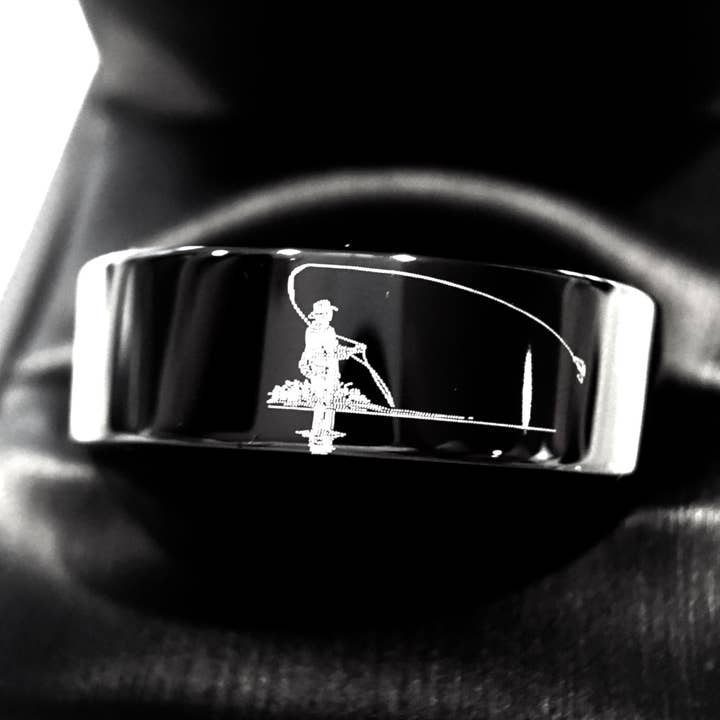 Svart volfram fiskare vigselförlovningsring för wholesale av rings paradise