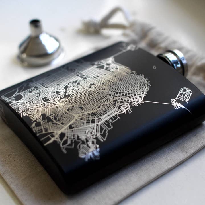 JACE.design - Wholesale Flask - Whidbey Island WA Topographic Map Hip Flask in Matte Black