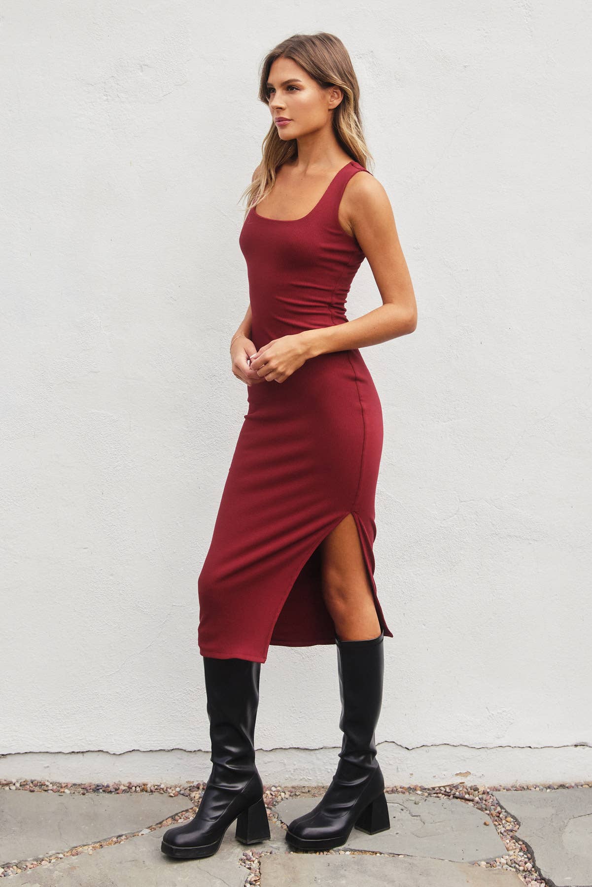 Dress Forum - Wholesale Jurk - Dames - Geribbelde gebreide bodycon-midi-jurk met vierkante hals11