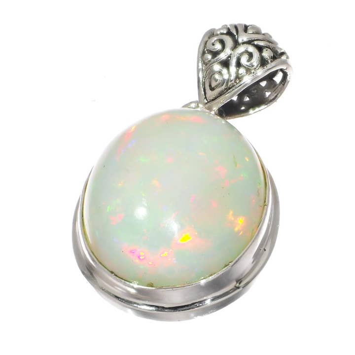 Colgante grande de ópalo blanco etíope genuino y colorido de plata de ley 925, 2" para venta al por mayor de FifiRose