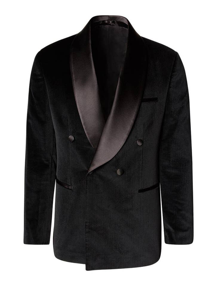 Men's Double Breasted Tuxedo - Black Velvet for wholesale on Faire7