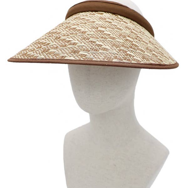 Cap Zone - Wholesale Visor – Women's - Two Tone Chevron Weave Paper Straw Wide Sun Visor