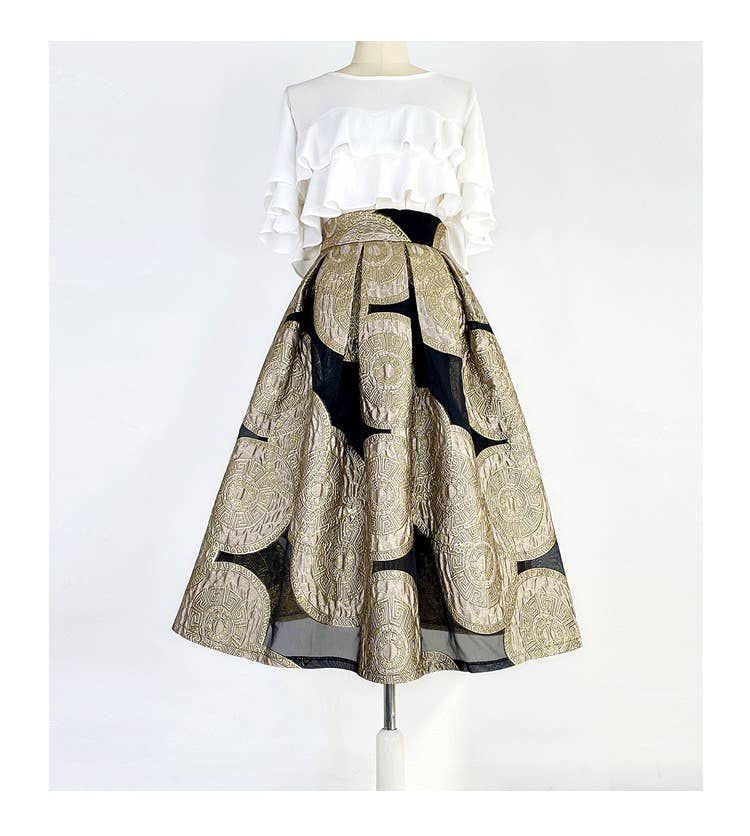 Yellow SK027Y Elegant Embroidered Organza Midi Tutu Skirt for wholesale on Faire2